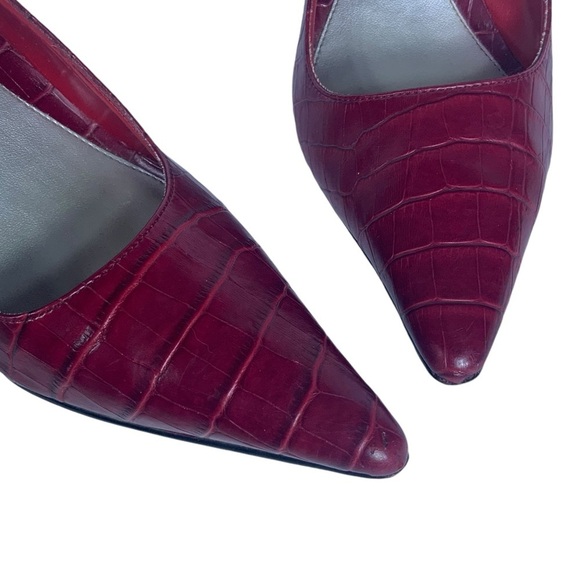 Expressions Pointy Toe Heels Faux Alligator Pumps 3.25 in Red Wine Women SZ 8 - Picture 11 of 16